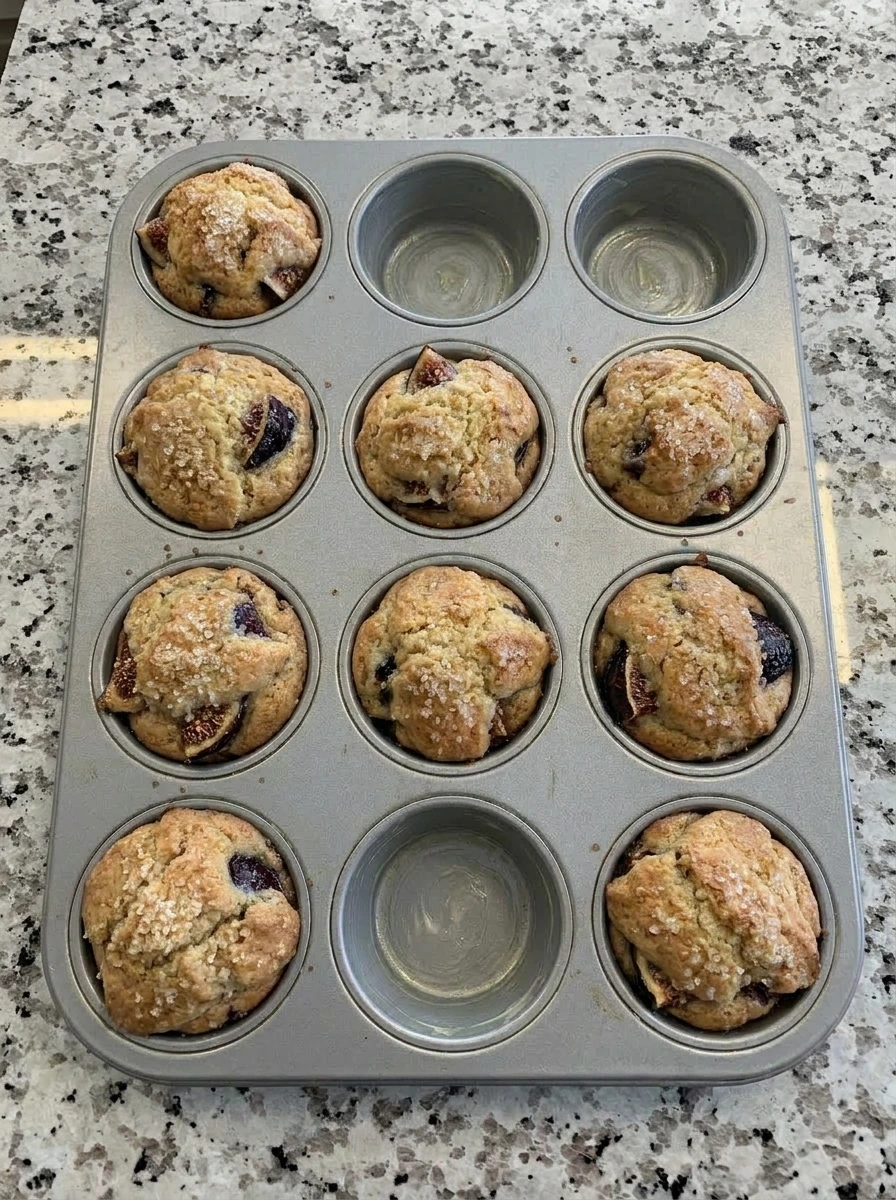 Baked Fresh Fig Muffins in a muffin tin