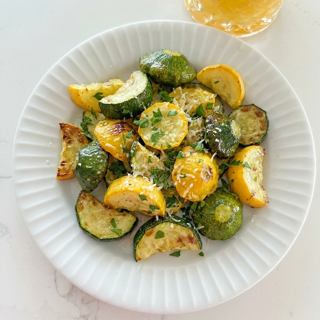 Garlic Butter Roasted Patty Pan Squash with browned edges and parsley