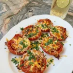 Garlic Parmesan Roasted Tomatoes with melted parmesan and parsley