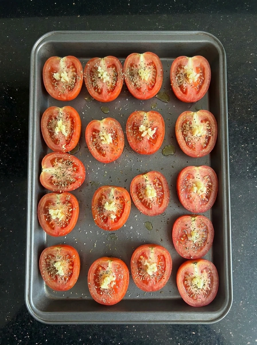 Seasoned tomato halves with garlic and herbs