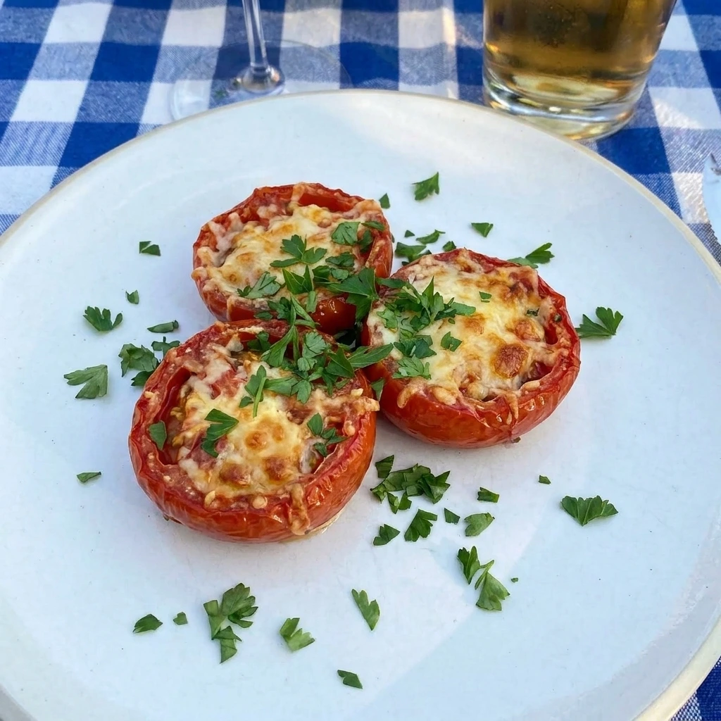 Served Garlic Parmesan Roasted Tomatoes with parsley