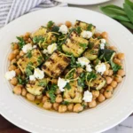 Grilled Zucchini Chickpea Salad with chickpeas feta herbs and lemon dressing