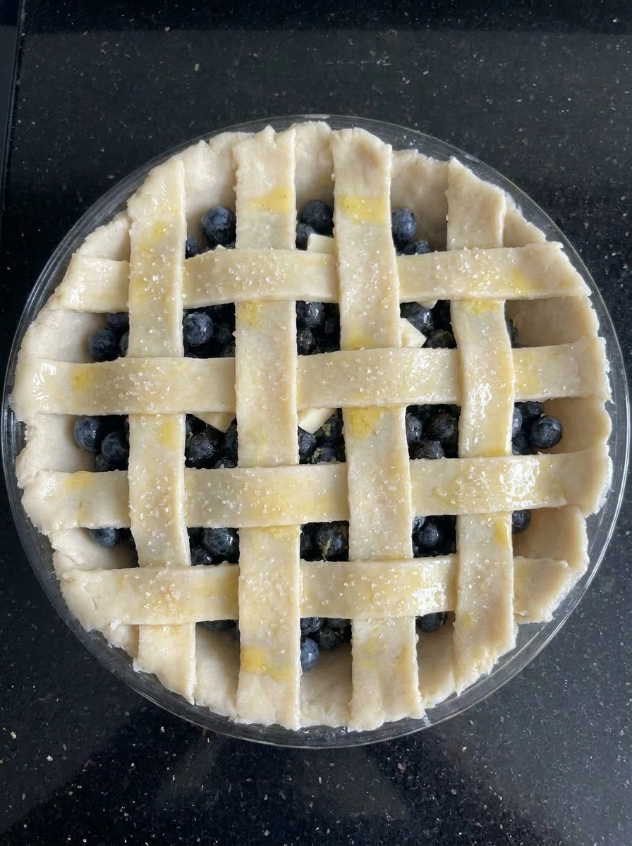 Unbaked blueberry pie with lattice crust