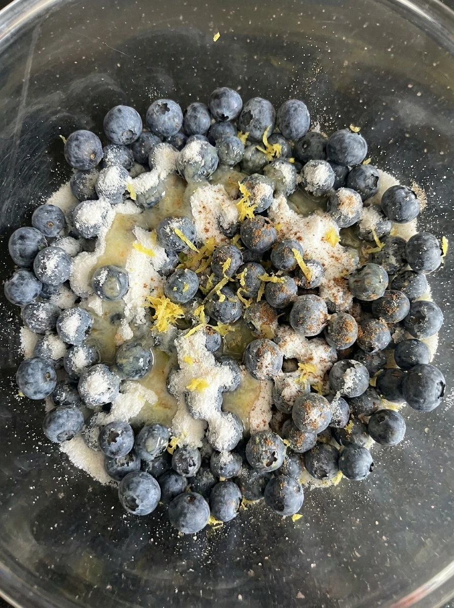 Blueberry pie filling mixed with sugar and cornstarch