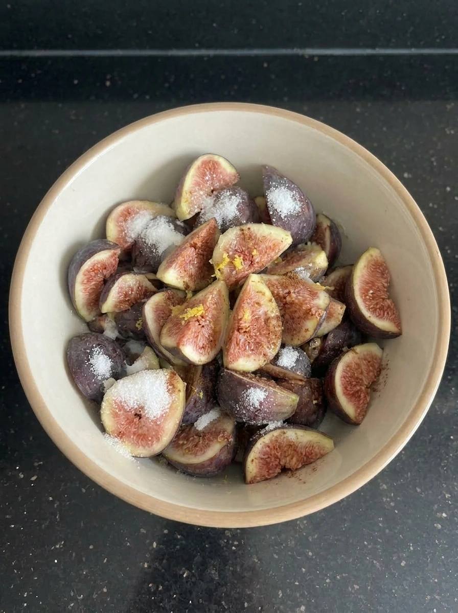 Figs coated with sugar and lemon for Homemade Fig Jam