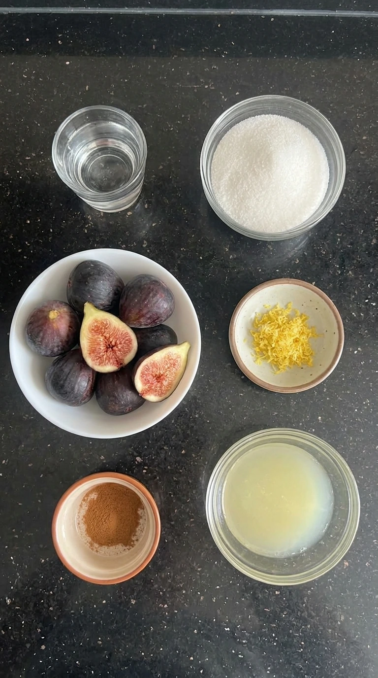 Ingredients for Homemade Fig Jam in separate bowls