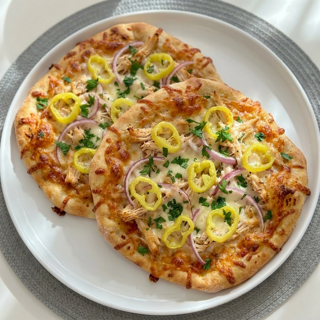 Loaded Banana Pepper Flatbread with melted cheese and tangy banana peppers