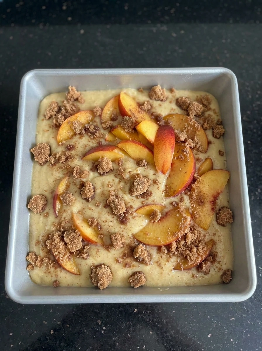 Crumb topping on Nectarine Coffee Cake batter