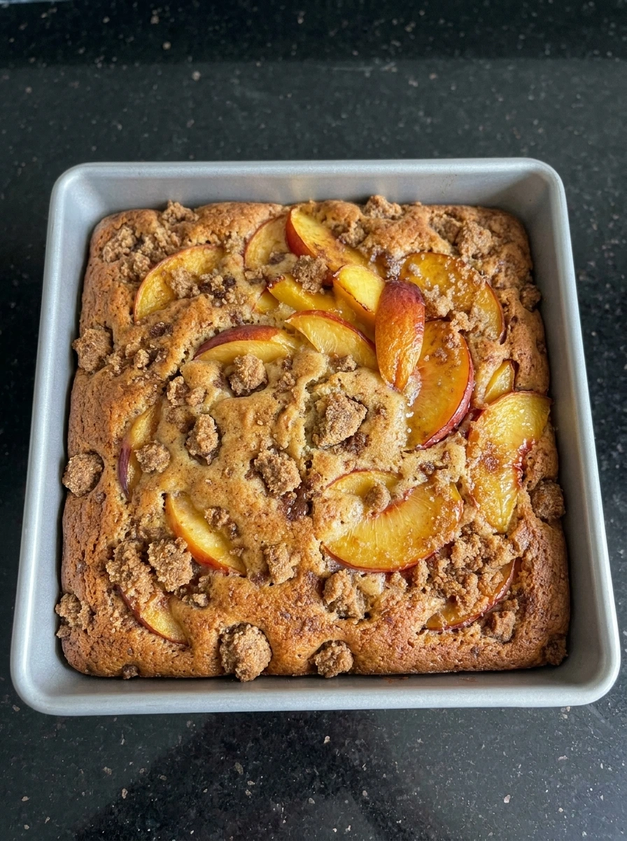Baked Nectarine Coffee Cake with golden crumb topping