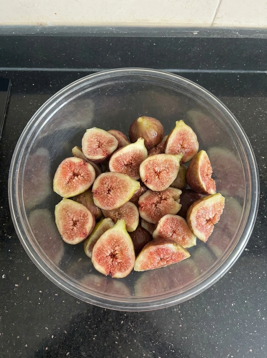Cut figs for Old Fashioned Fig Preserves