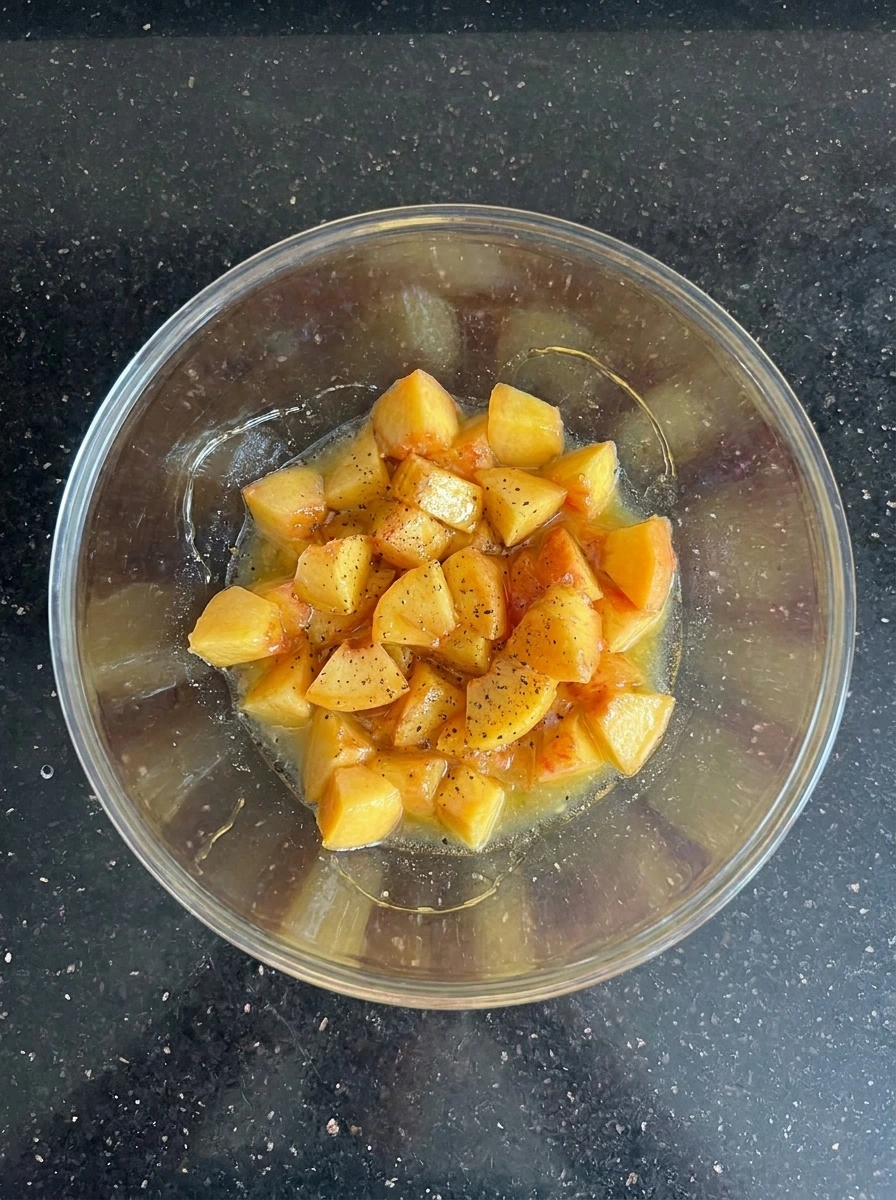 Diced peach topping for Peach Bruschetta