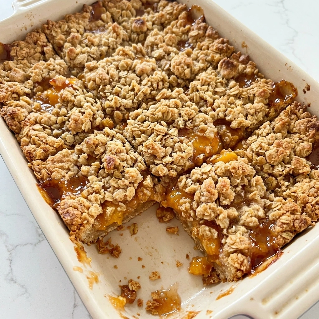 Peach Crumble Bars Everyone Loves with golden crumble and juicy peach filling