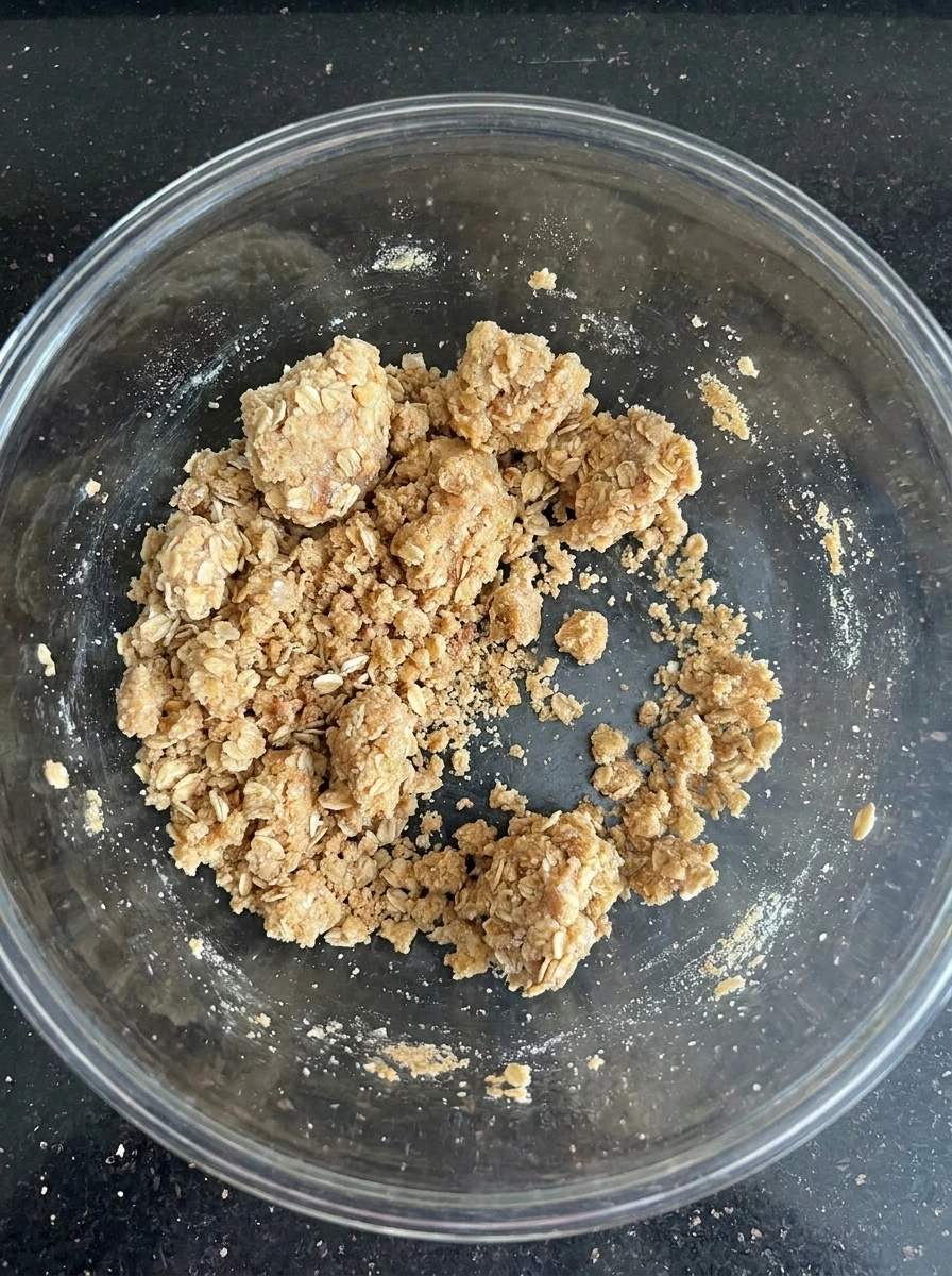 Buttery oat crumble mixture for Peach Crumble Bars Everyone Loves