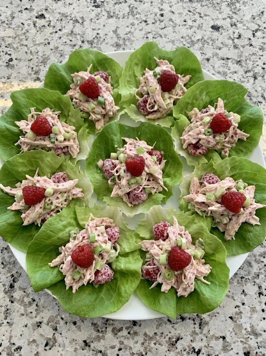 Butter lettuce cups filled with raspberry chicken salad