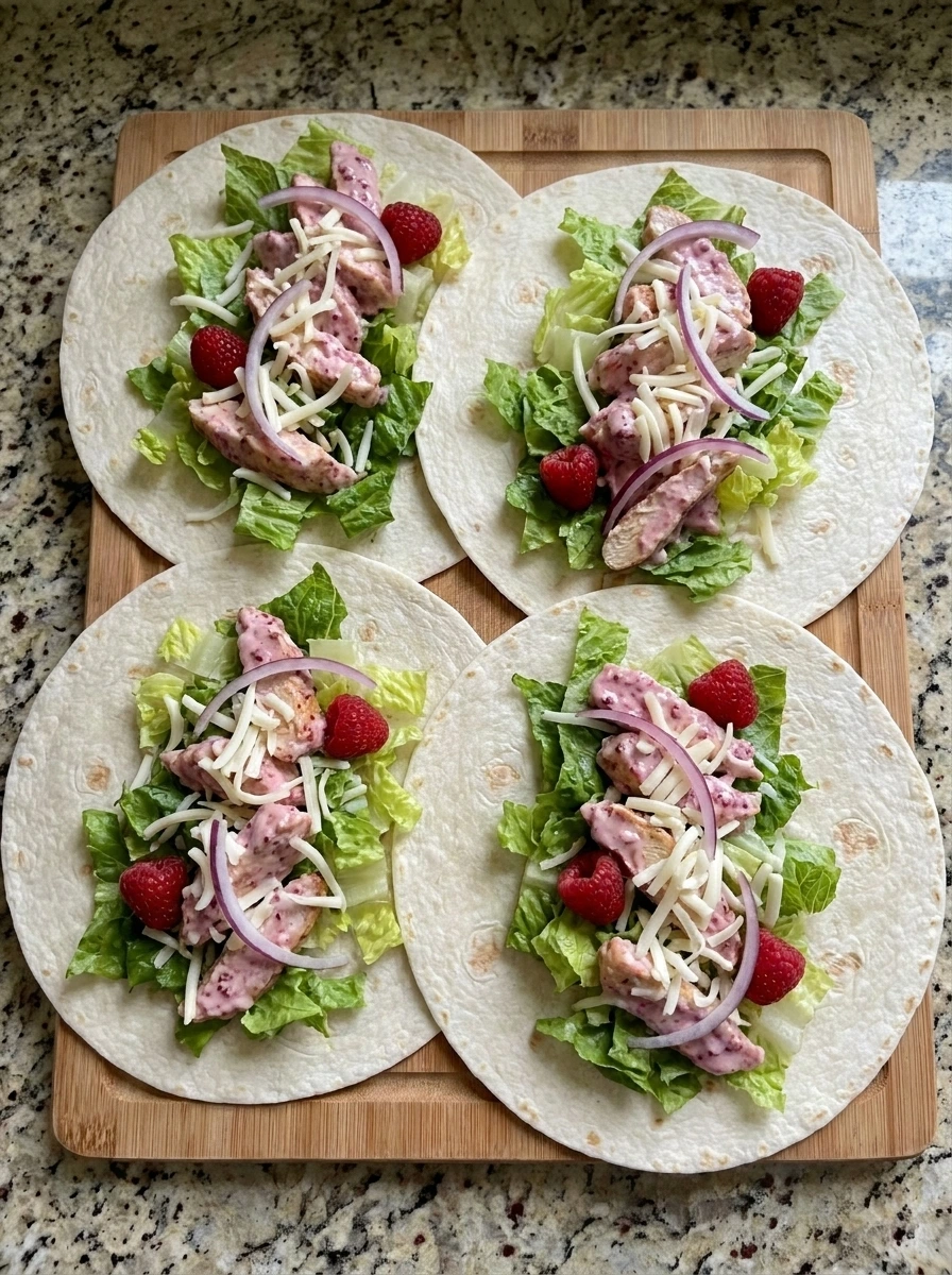 Layered fillings for Raspberry Chicken Wraps