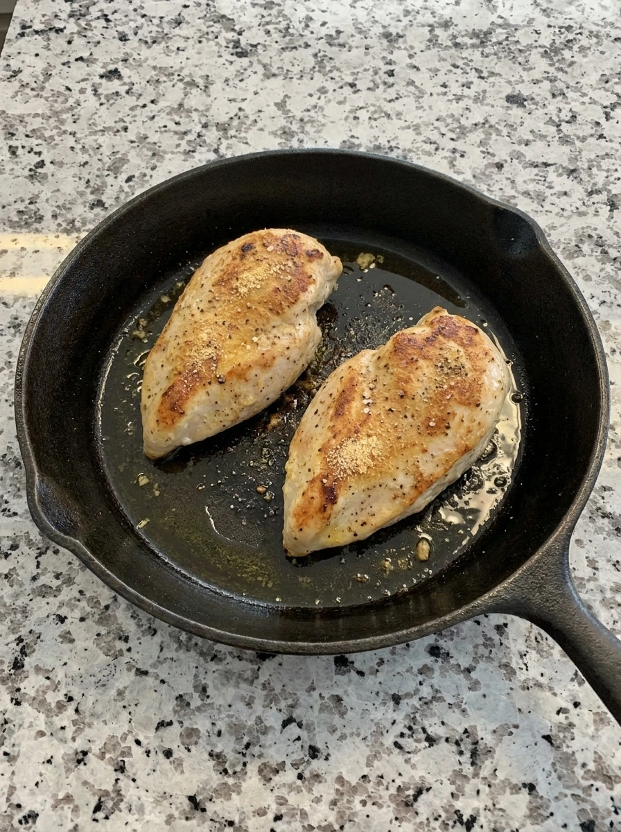 Seared chicken breasts for Raspberry Chicken Wraps
