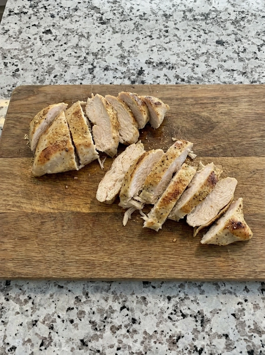 Sliced cooked chicken for Raspberry Chicken Wraps
