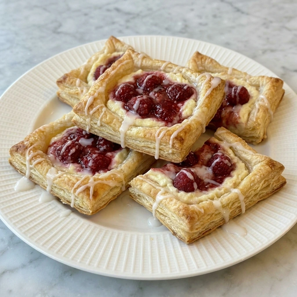 Homemade Raspberry Danish with cream cheese filling and glaze