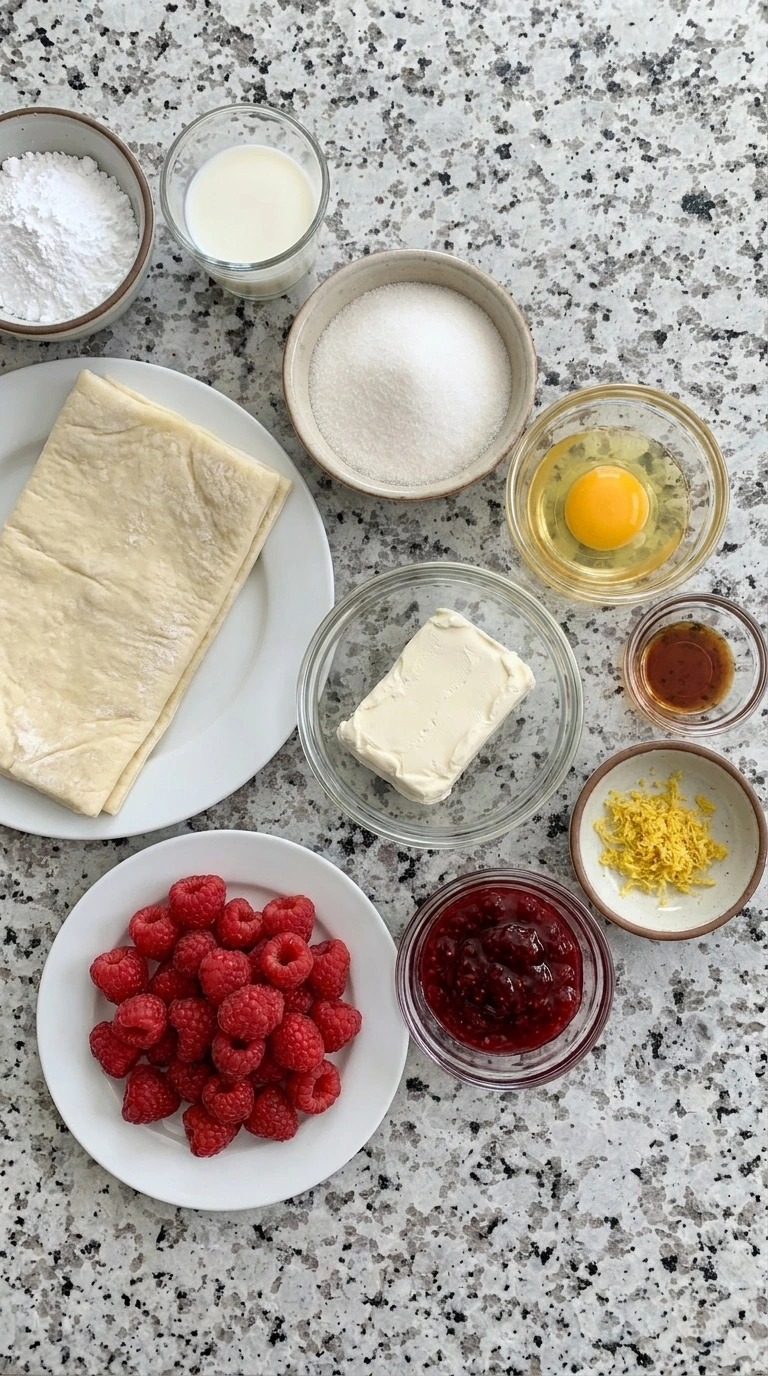 Ingredients for Raspberry Danish in separate containers