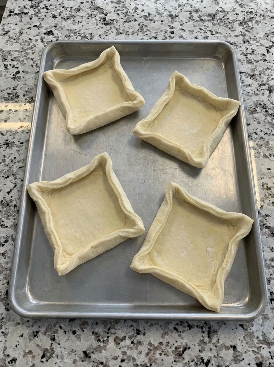 Puff pastry squares shaped for Raspberry Danish