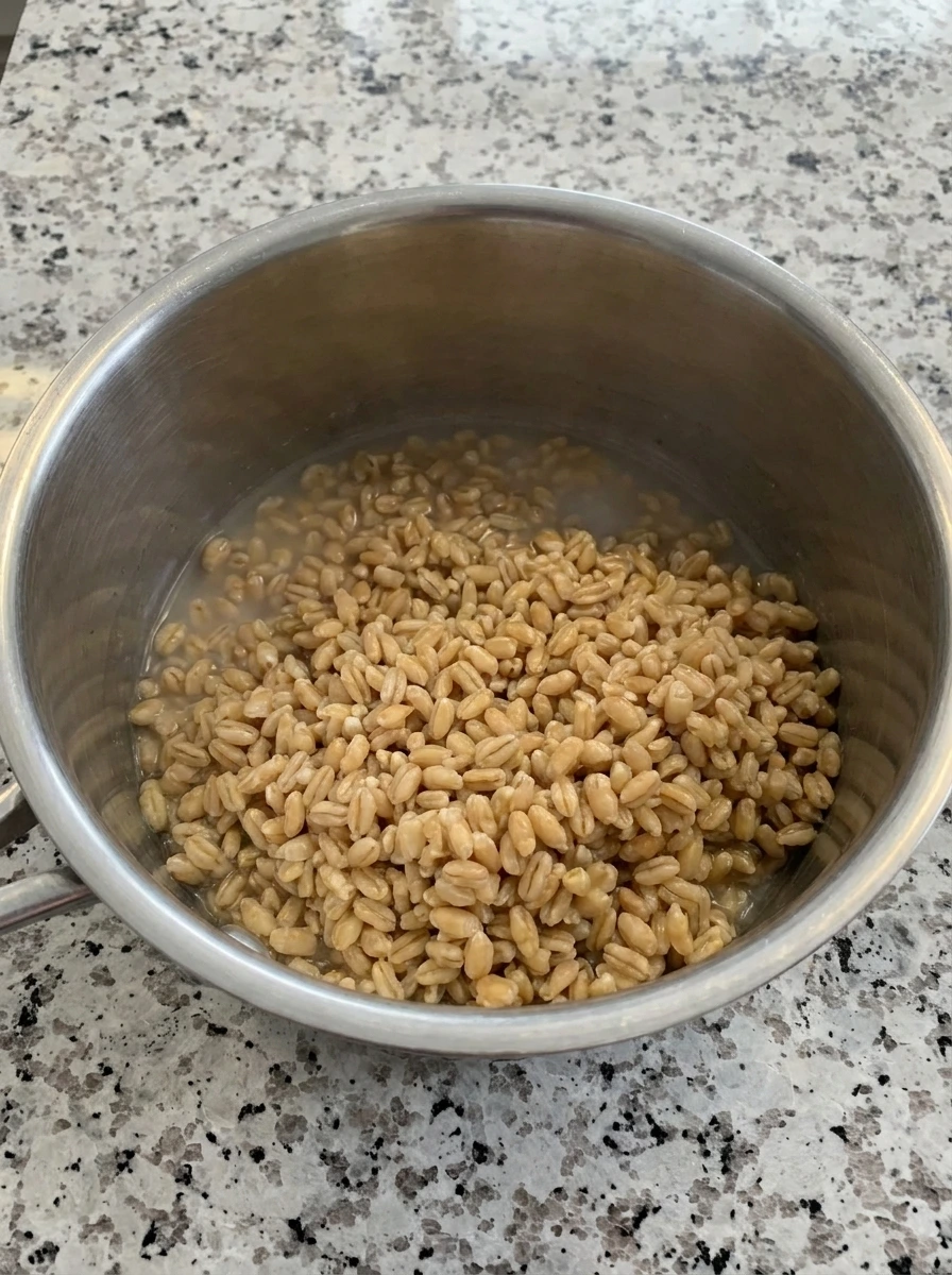 Cooked farro for Raspberry Farro Bowl