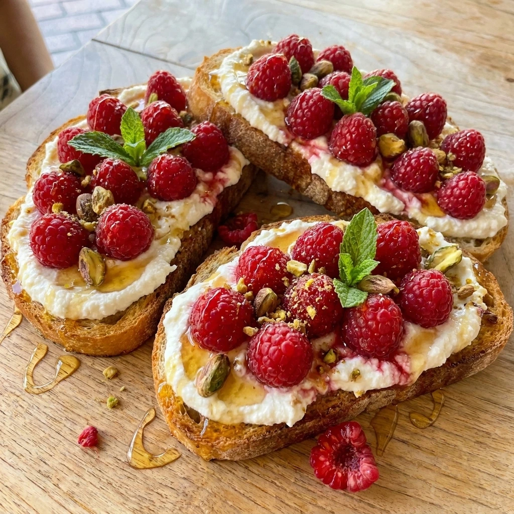 Raspberry Ricotta Toast with creamy ricotta and fresh raspberries