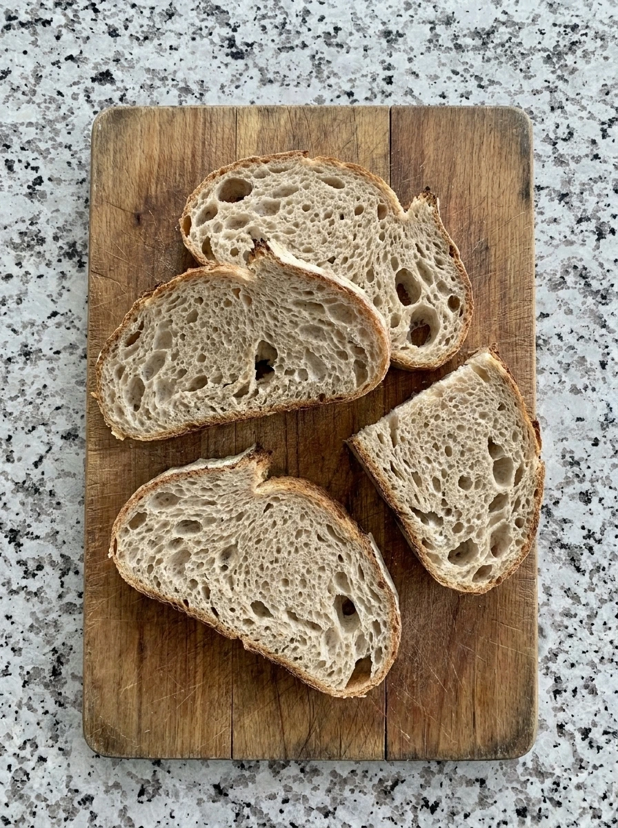 Four thick sourdough slices for Raspberry Ricotta Toast