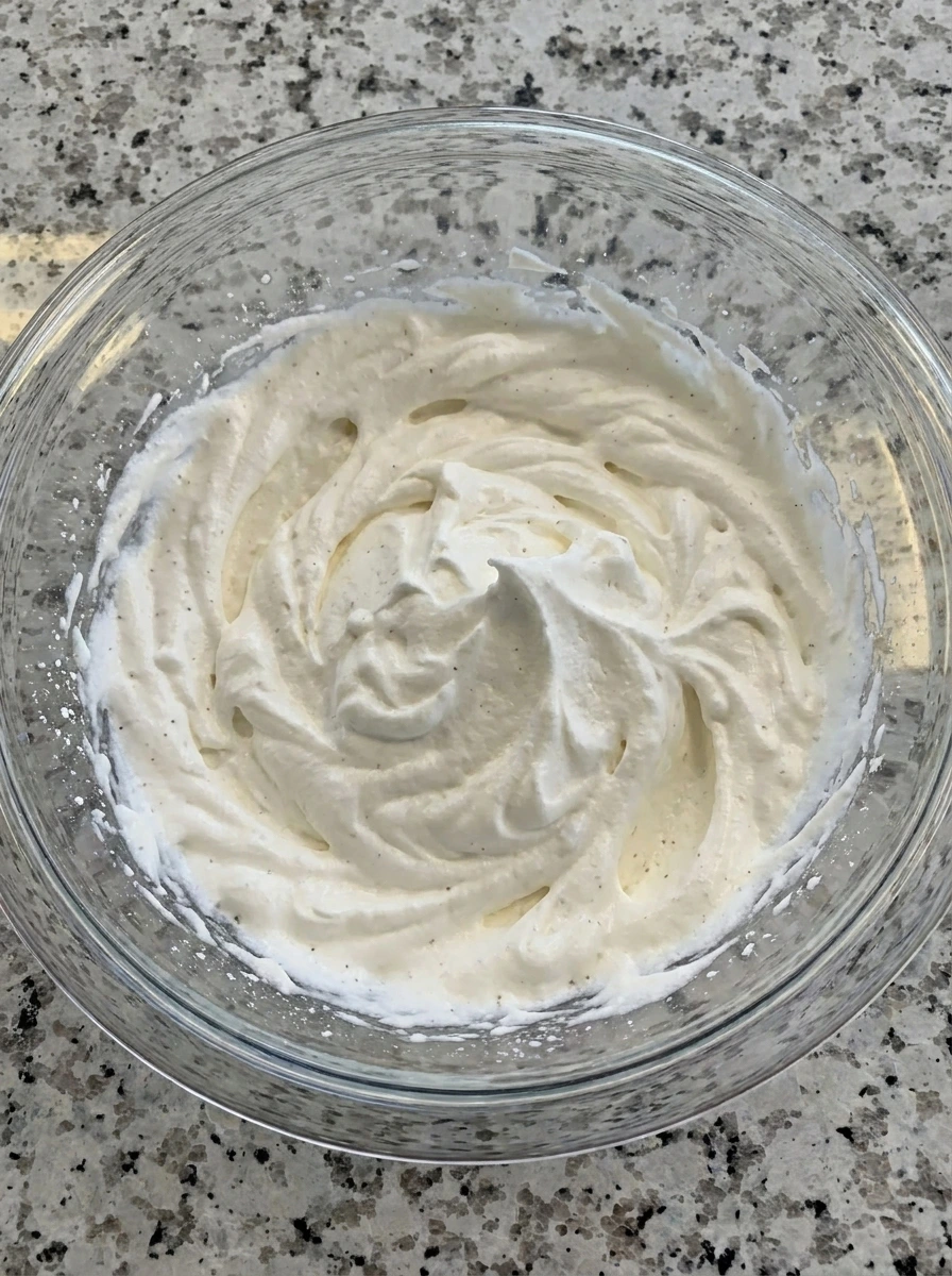 Whipped vanilla cream for Raspberry Shortcake Cups