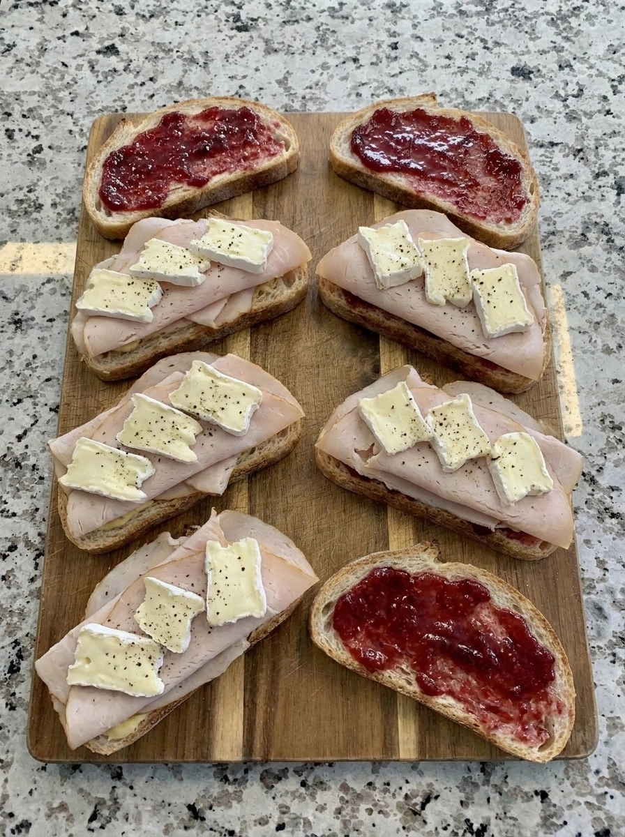 Turkey and brie layered on sourdough for Raspberry Turkey Brie Panini