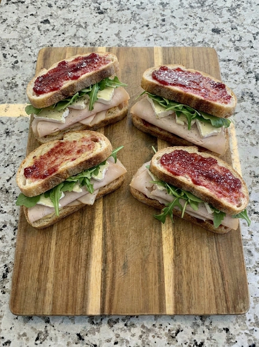 Assembled Raspberry Turkey Brie Panini before pressing