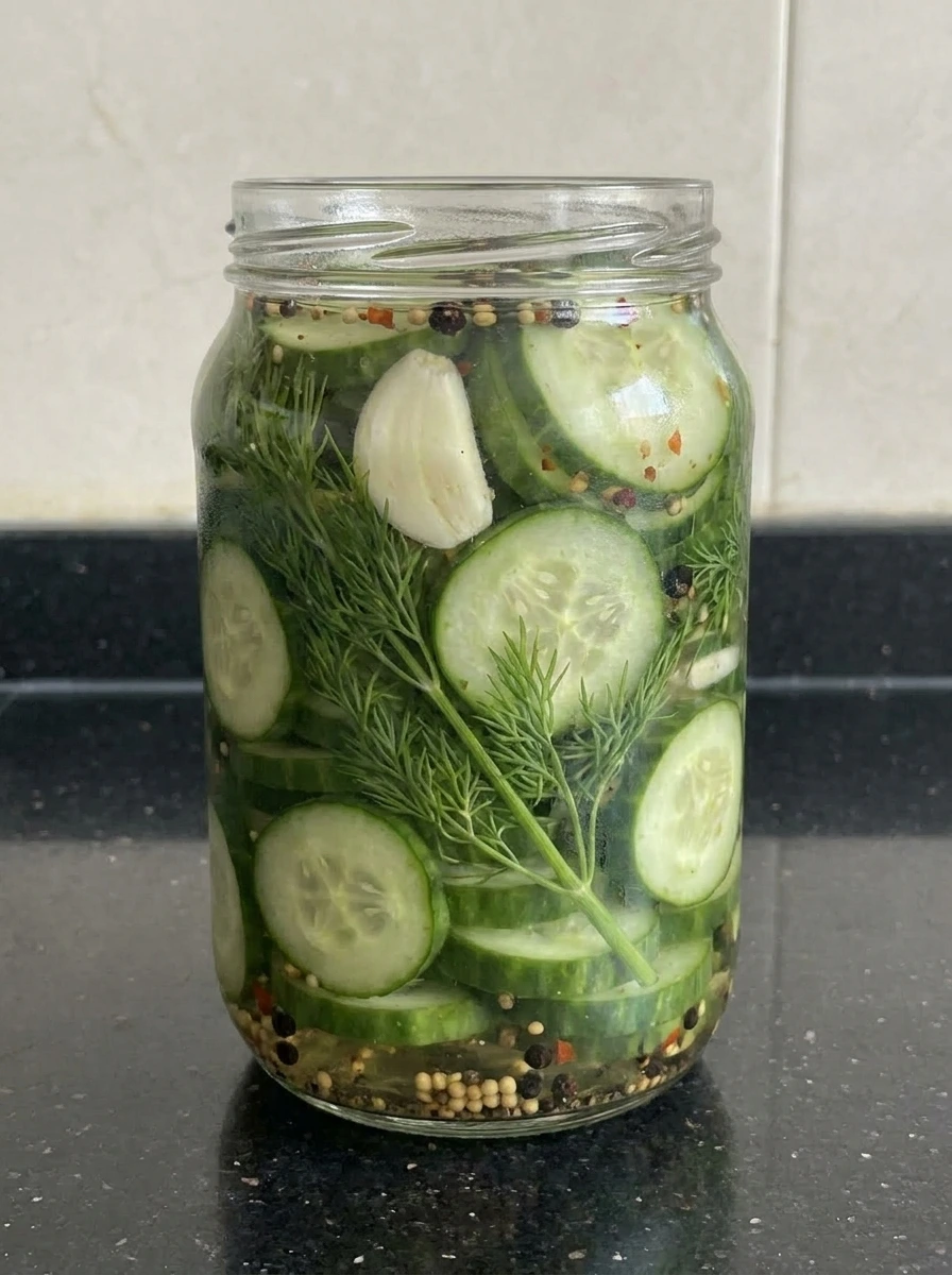 Chilled refrigerator pickles in a jar