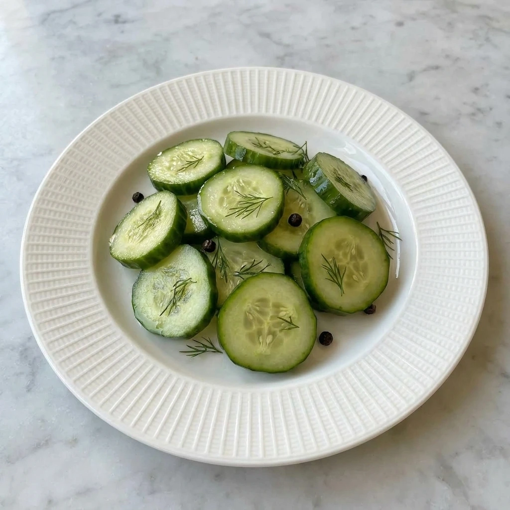 Served portion of refrigerator pickles