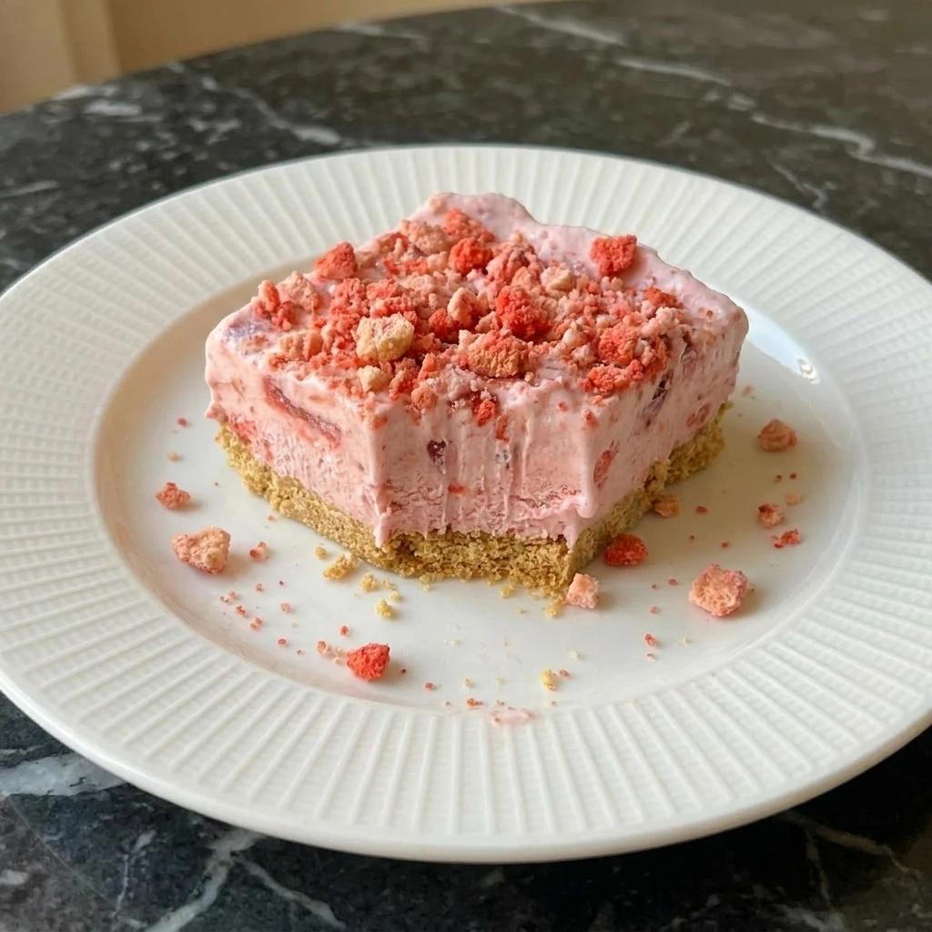 Single Strawberry Shortcake Ice Cream Bar served on a white plate