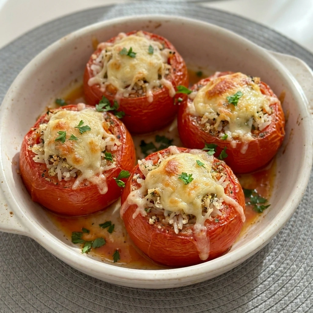 Stuffed Tomatoes baked with rice and melted cheese