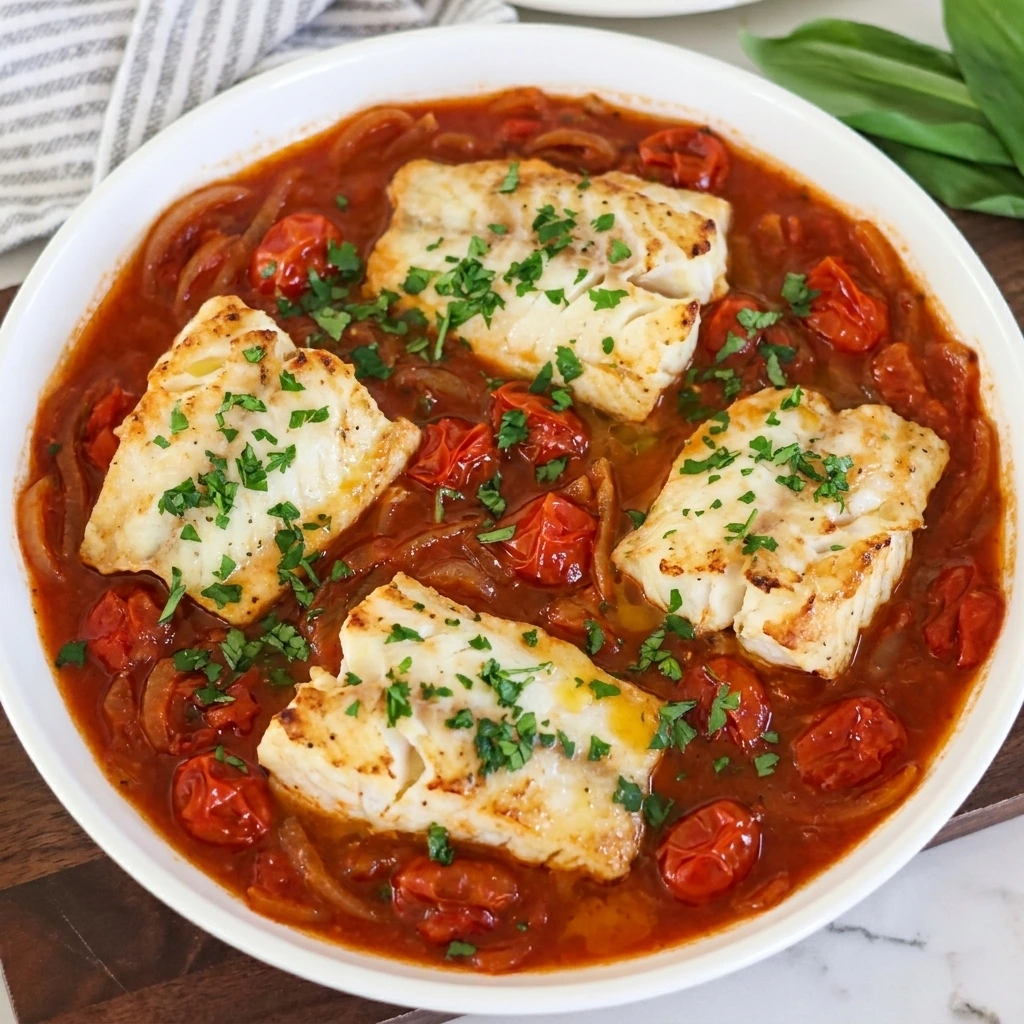 Tomato Braised Fish with tender white fish in rich tomato sauce