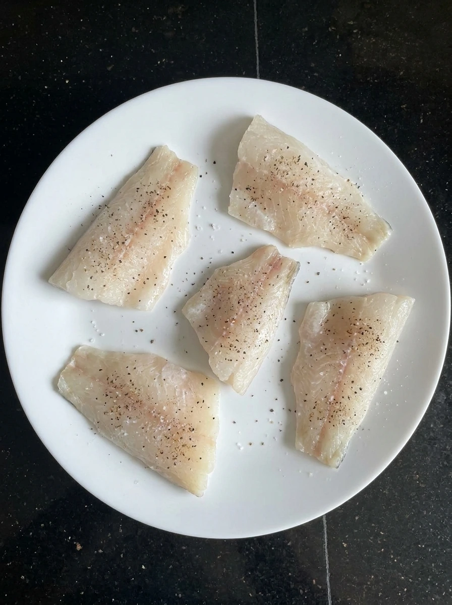 Four seasoned white fish fillets for Tomato Braised Fish