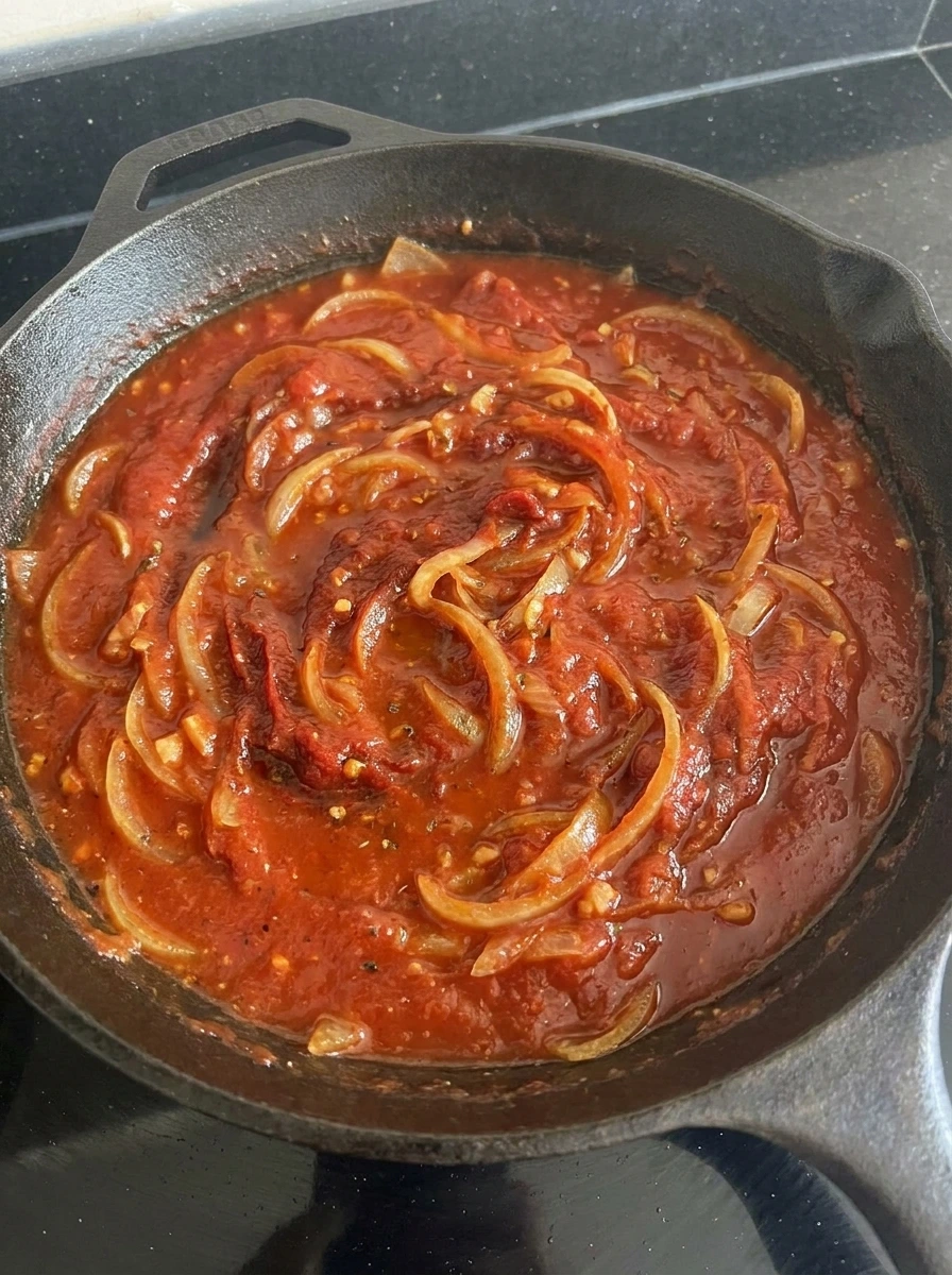 Tomato sauce cooking for Tomato Braised Fish