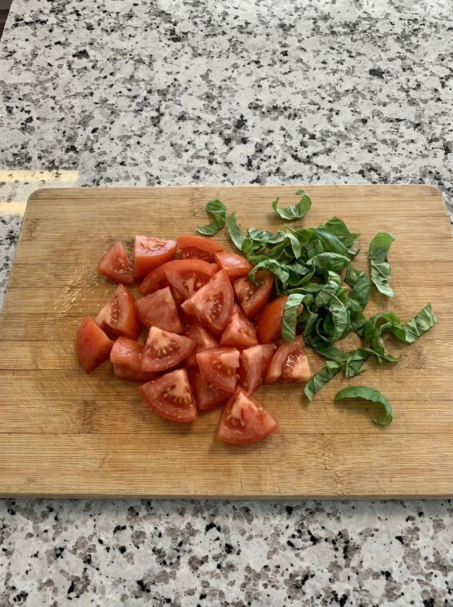 Diced tomatoes and chopped basil for Tomato Bruschetta