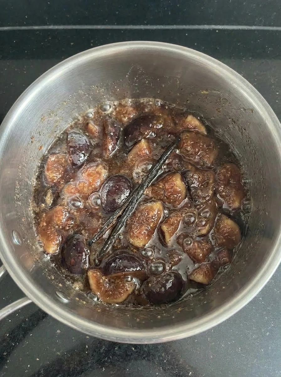 Vanilla bean stirred into thick fig preserves