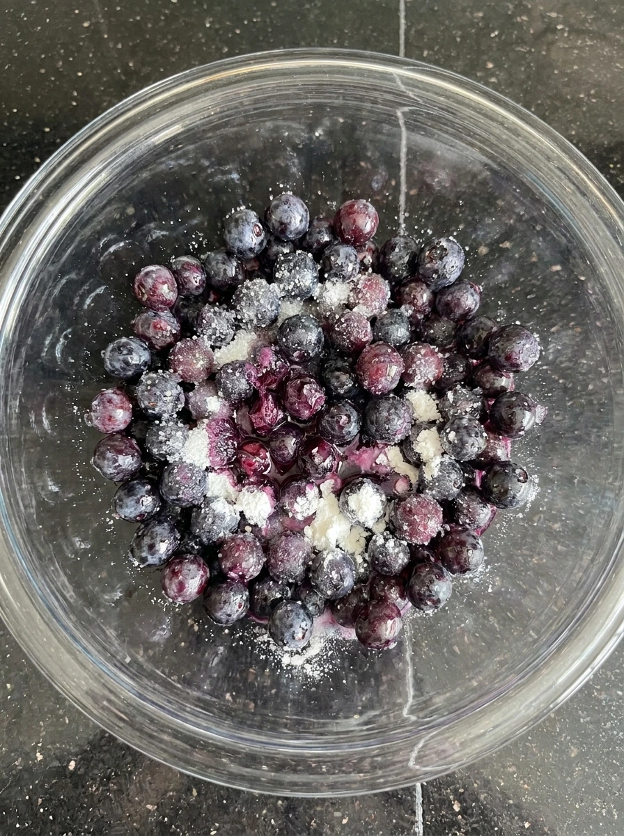 Wild huckleberries folded with sugar and cornstarch