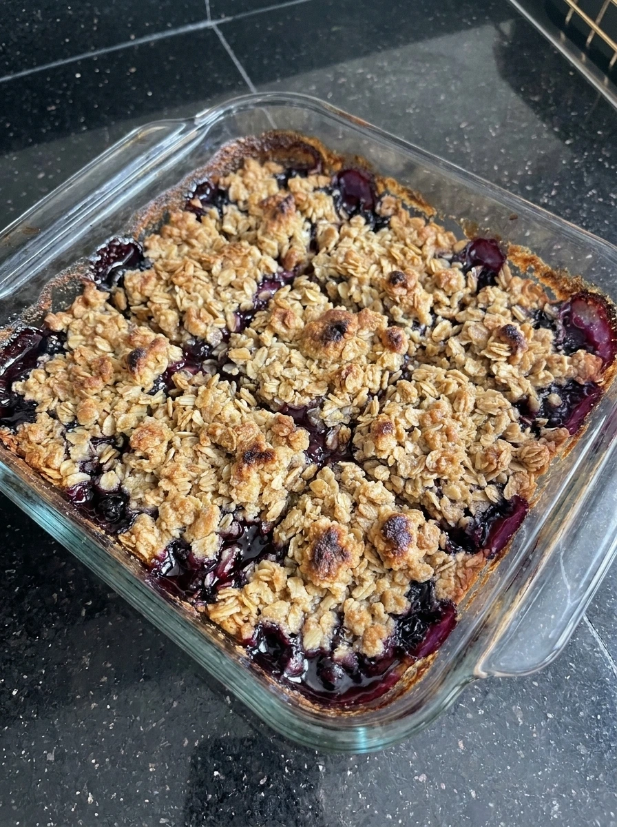 Baked Wild Huckleberry Crumble Bars with bubbling filling