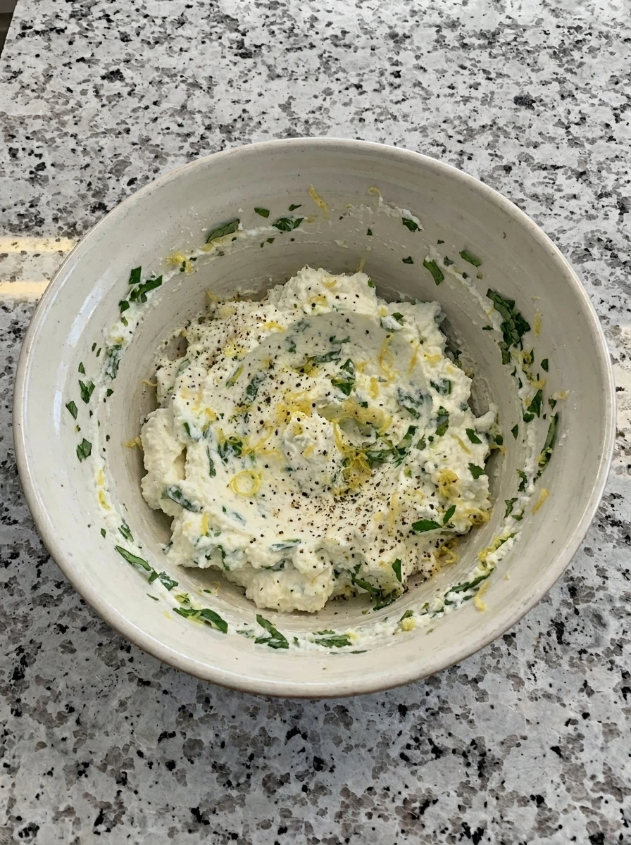 Herbed ricotta mixed for Zucchini and Herbed Ricotta Flatbread
