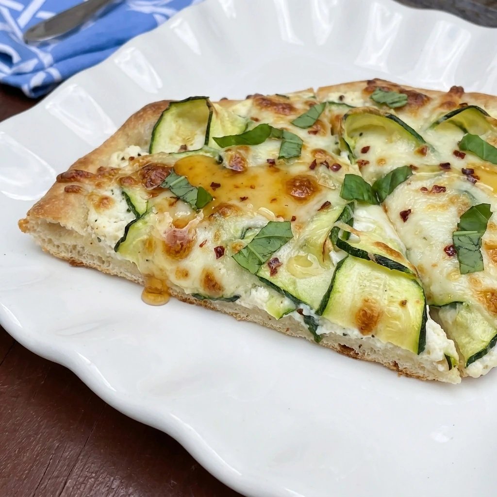 Served slice of Zucchini and Herbed Ricotta Flatbread