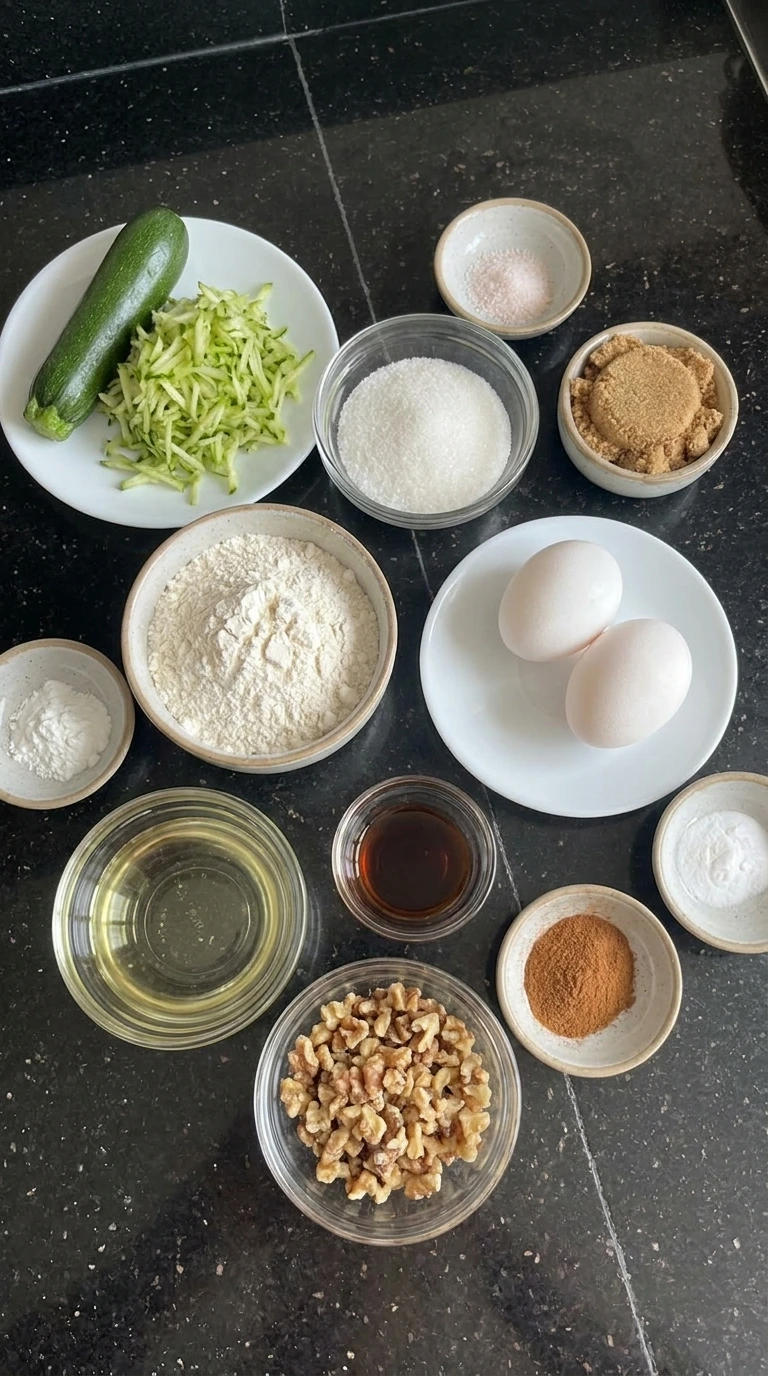 Zucchini Bread ingredients in separate small bowls