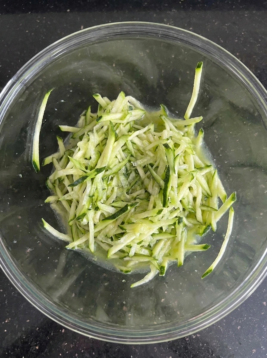 Shredded zucchini for Zucchini Bread