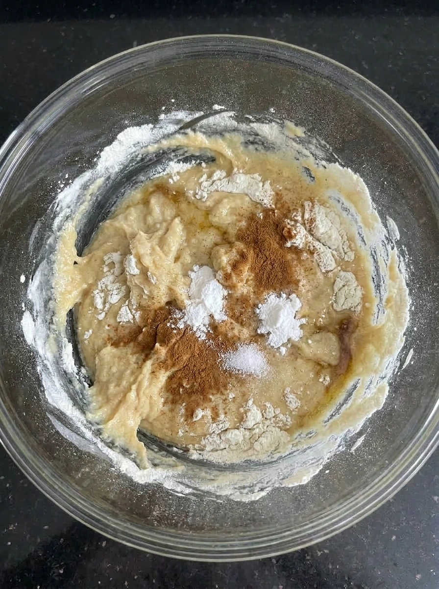 Dry ingredients folded into Zucchini Bread batter
