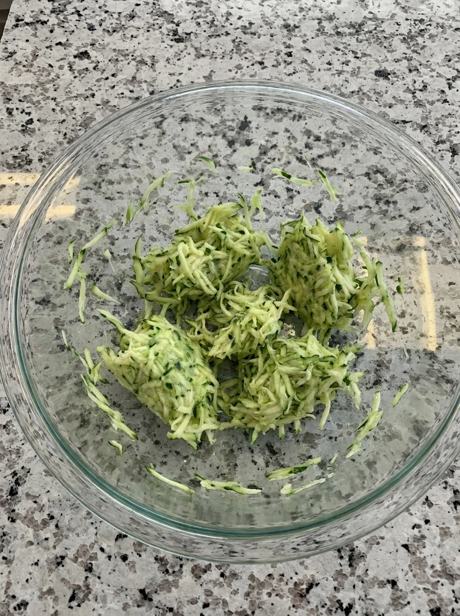 Shredded zucchini squeezed for Zucchini Breakfast Casserole