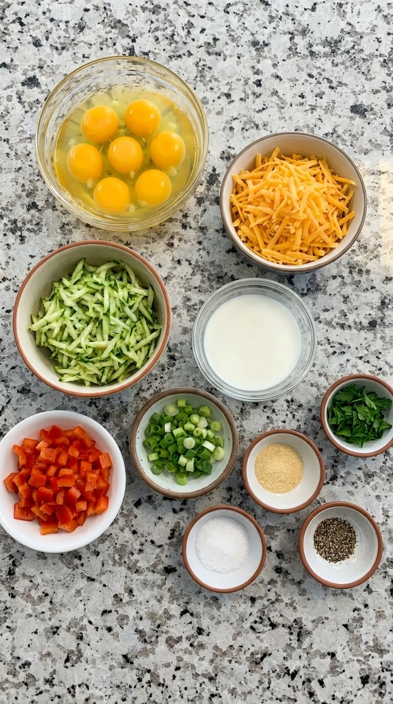 Ingredients for Zucchini Egg Bites in separate small containers.