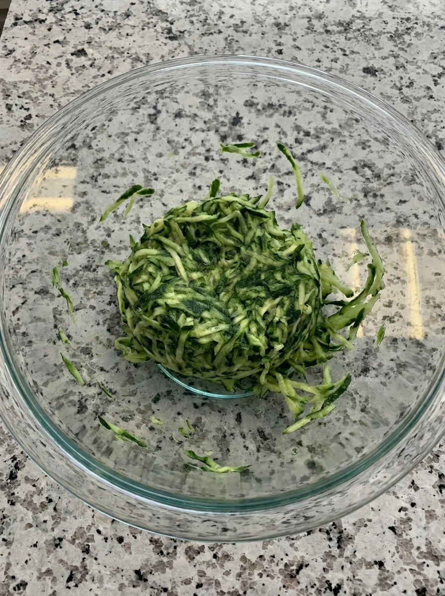 Squeezed shredded zucchini for Zucchini Egg Bites.