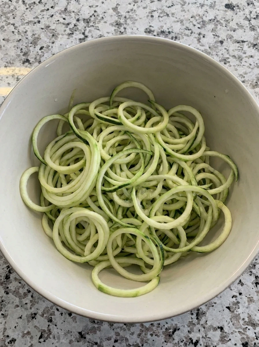 Spiralized zucchini noodles in a bowl